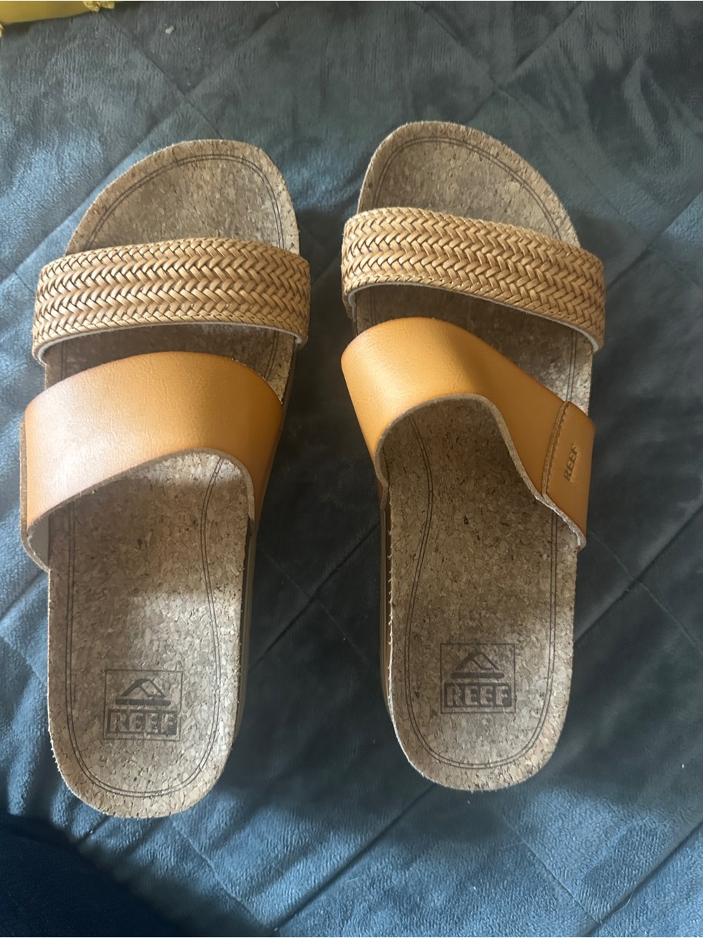 Reef Tan Braided & Leather Double-Strap Slide Sandals